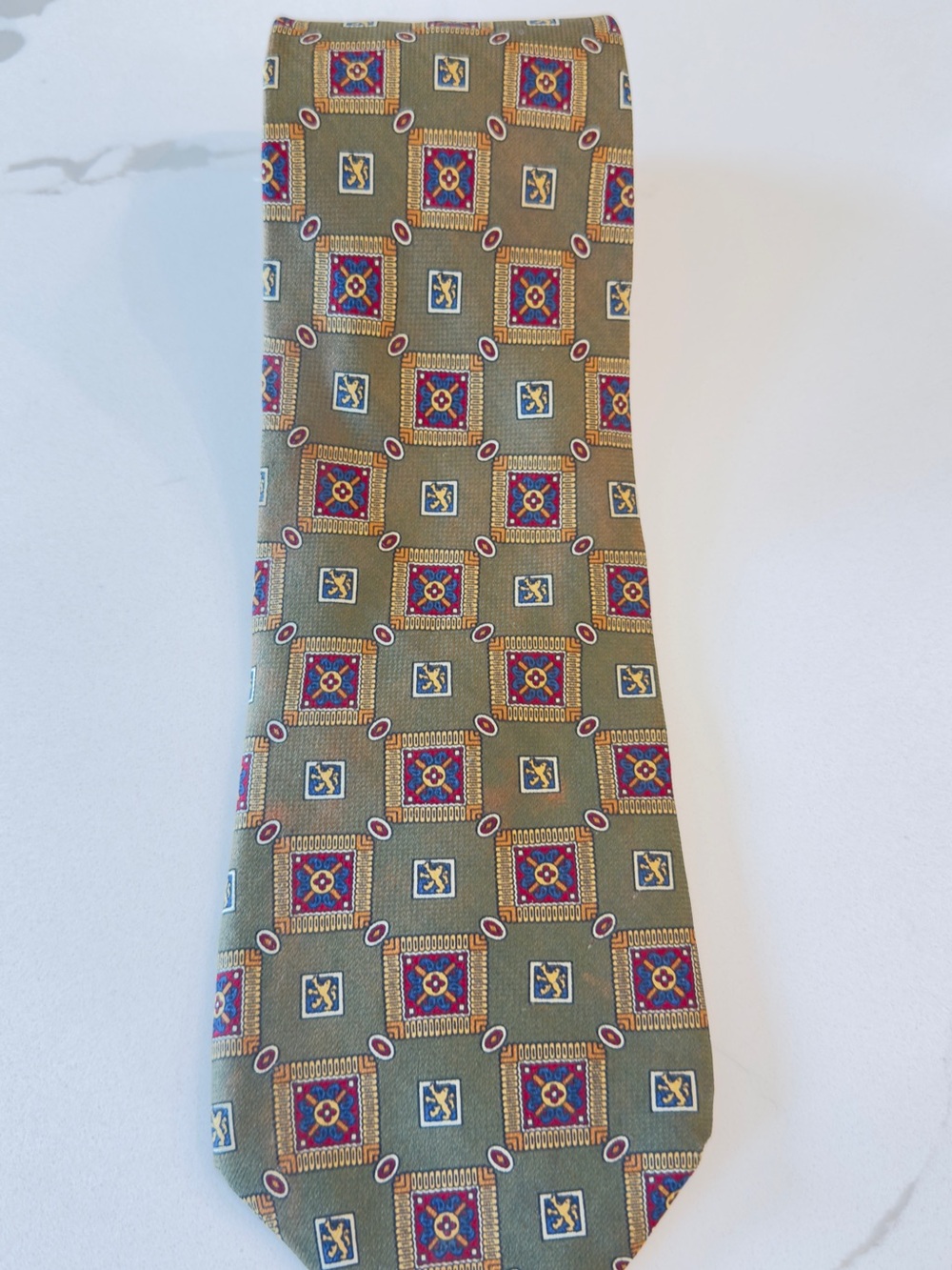 Tommy Hilfiger Olive Green Medallion Pattern Men's Tie